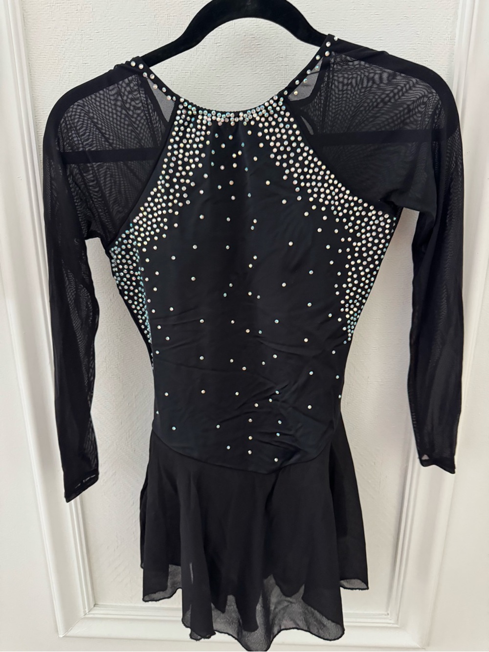 Girls' Black Long-Sleeve Rhinestone Skater Dress